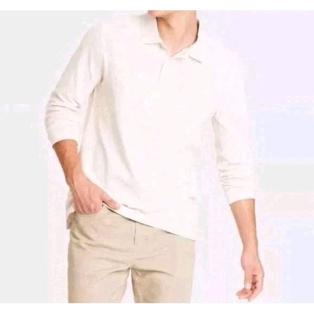 Goodfellow & Co Men's Long Sleeve Polo Shirt‎ Ivory Size XXL *New*
